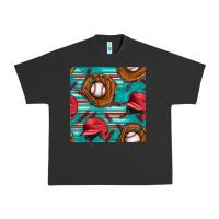 Pigment Black baseball helmet and glove with serape seamless pattern Urban Heavy Tee - BundleAndBundleShop