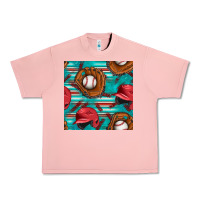 Salmon baseball helmet and glove with serape seamless pattern Urban Heavy Tee - BundleAndBundleShop