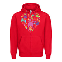 Red heart paw print dog cat lover valentines day t shirt Zipper Hoodie - linhVisuals