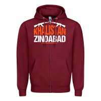 Burgundy sikh khalistan zindabad singh punjabi t shirt Zipper Hoodie - linhVisuals