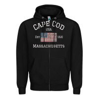 Black cape cod massachusetts american flag usa travel vintage pullover hoodi Zipper Hoodie - linhVisuals