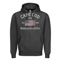 Charcoal Heather cape cod massachusetts american flag usa travel vintage pullover hoodi Zipper Hoodie - linhVisuals