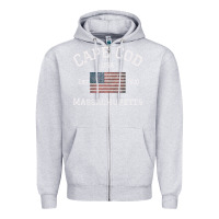 Heather Grey cape cod massachusetts american flag usa travel vintage pullover hoodi Zipper Hoodie - linhVisuals
