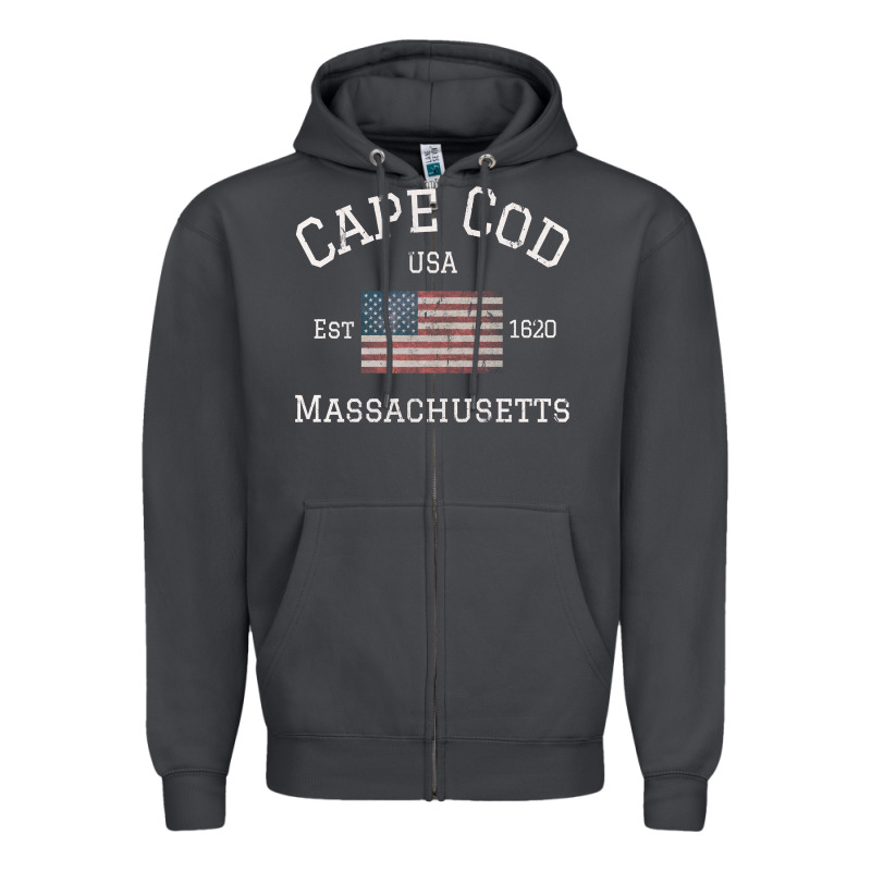 Cape Cod Massachusetts American Flag Usa Travel Vintage Pullover Hoodi Zipper Hoodie by linhVisuals | Teevron