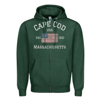 Sports Green cape cod massachusetts american flag usa travel vintage pullover hoodi Zipper Hoodie - linhVisuals