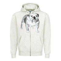Oatmeal Heather English Bulldog Art Zipper Hoodie - linhVisuals