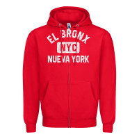 Red el bronx nueva york nyc gym style distressed white print t shirt Zipper Hoodie - linhVisuals