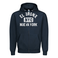 Navy el bronx nueva york nyc gym style distressed white print t shirt Zipper Hoodie - linhVisuals