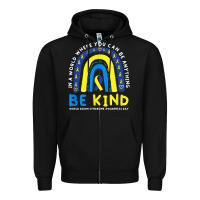 Black be kind down syndrome awareness blue ribbon rainbow march 21 t shirt Zipper Hoodie - linhVisuals