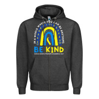 Charcoal Heather be kind down syndrome awareness blue ribbon rainbow march 21 t shirt Zipper Hoodie - linhVisuals