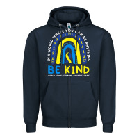 Navy be kind down syndrome awareness blue ribbon rainbow march 21 t shirt Zipper Hoodie - linhVisuals