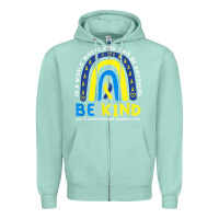 Seafoam be kind down syndrome awareness blue ribbon rainbow march 21 t shirt Zipper Hoodie - linhVisuals