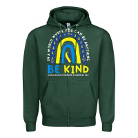 Sports Green be kind down syndrome awareness blue ribbon rainbow march 21 t shirt Zipper Hoodie - linhVisuals
