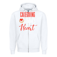 White caregiving is a work of heart caregiver gifts for men, women t shirt Zipper Hoodie - linhVisuals