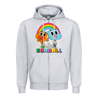 Heather Grey cn the amazing world of gumball & darwin rainbow portrait pullover hoo Zipper Hoodie - linhVisuals
