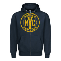 Navy harlem new york nyc vintage sign distressed amber print t shirt Zipper Hoodie - linhVisuals