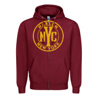 Burgundy harlem new york nyc vintage sign distressed amber print t shirt Zipper Hoodie - linhVisuals