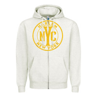 Oatmeal Heather harlem new york nyc vintage sign distressed amber print t shirt Zipper Hoodie - linhVisuals