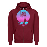 Burgundy sarasota florida vintage retro palm tree t shirt Zipper Hoodie - linhVisuals