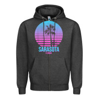 Charcoal Heather sarasota florida vintage retro palm tree t shirt Zipper Hoodie - linhVisuals