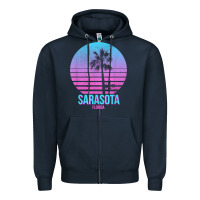 Navy sarasota florida vintage retro palm tree t shirt Zipper Hoodie - linhVisuals