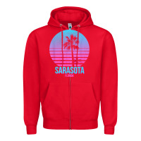 Red sarasota florida vintage retro palm tree t shirt Zipper Hoodie - linhVisuals