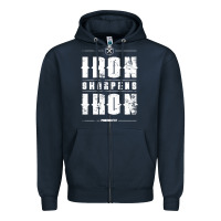 Navy iron sharpens iron proverbs christian bible verse religious pullover h Zipper Hoodie - linhVisuals