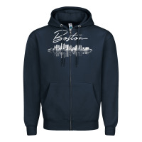 Navy boston skyline t shirt for women, men, girls & boys Zipper Hoodie - linhVisuals