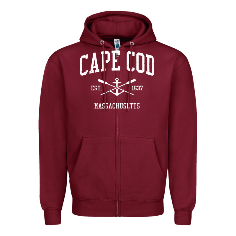 Cape Cod Ma Vintage Crossed Oars & Boat Anchor Sports Sweatshirt Zipper Hoodie by linhVisuals | Teevron