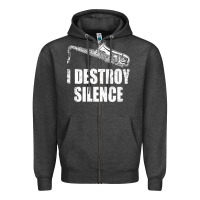 Charcoal Heather Saxophone I Destroy Silence Saxophonist | For Musicians Zipper Hoodie - linhVisuals