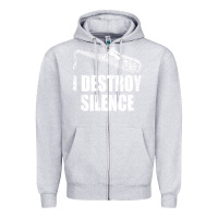 Heather Grey Saxophone I Destroy Silence Saxophonist | For Musicians Zipper Hoodie - linhVisuals