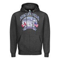 Charcoal Heather americana niagara falls scene canada america flags sweatshirt Zipper Hoodie - linhVisuals