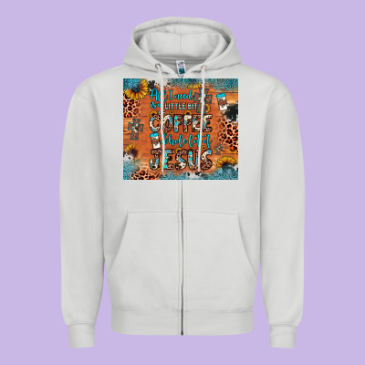 All I Need Is A Little Bit Of Coffee And O Whole Lot Of Jesus Zipper Hoodie Designed By Jahusdesignshop