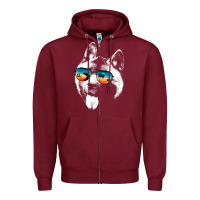 Burgundy american akita shirts with glasses sunglasses retro style t shirt Zipper Hoodie - linhVisuals