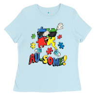Baby Blue Au-some! Autism puzzle dabbing Ladies Tee - FaDigitalArtStudio