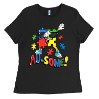 Black Au-some! Autism puzzle dabbing Ladies Tee - FaDigitalArtStudio