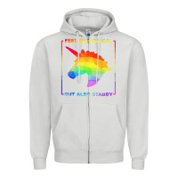 Dove Grey feeling magical but also stabby unicorn rainbow t shirt Zipper Hoodie - linhVisuals