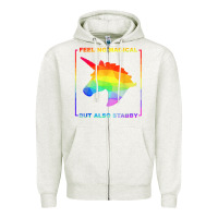 Oatmeal Heather feeling magical but also stabby unicorn rainbow t shirt Zipper Hoodie - linhVisuals