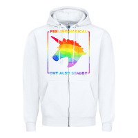 White feeling magical but also stabby unicorn rainbow t shirt Zipper Hoodie - linhVisuals