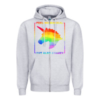 Heather Grey feeling magical but also stabby unicorn rainbow t shirt Zipper Hoodie - linhVisuals