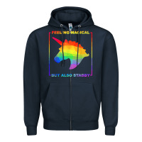 Navy feeling magical but also stabby unicorn rainbow t shirt Zipper Hoodie - linhVisuals