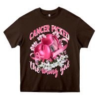 Chocolate Brown cancer picked the wrong girl Heavy Core Tee - CowGirlArtShop