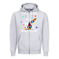Heather Grey autism dad you will never walk alone support autism son t shirt Zipper Hoodie - linhVisuals