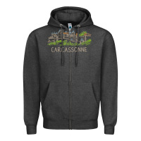 Charcoal Heather carcassonne france unique hand drawn art gift men women t shirt Zipper Hoodie - linhVisuals
