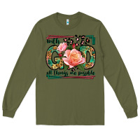 Army Green With god all things are possible leopard frame Long Sleeve Tee - LillyAllenDesigns