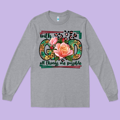 With God All Things Are Possible Leopard Frame Long Sleeve Tee Designed By Lillyallendesigns