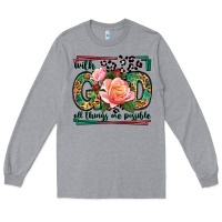 Heather Grey With god all things are possible leopard frame Long Sleeve Tee - LillyAllenDesigns