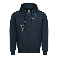 Navy bird hummingbird dandelion flowers shirt for women men t shirt Zipper Hoodie - linhVisuals