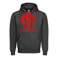Charcoal Heather iww injury one is injury to all front and back red zip hoodie Zipper Hoodie - linhVisuals