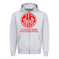 Heather Grey iww injury one is injury to all front and back red zip hoodie Zipper Hoodie - linhVisuals